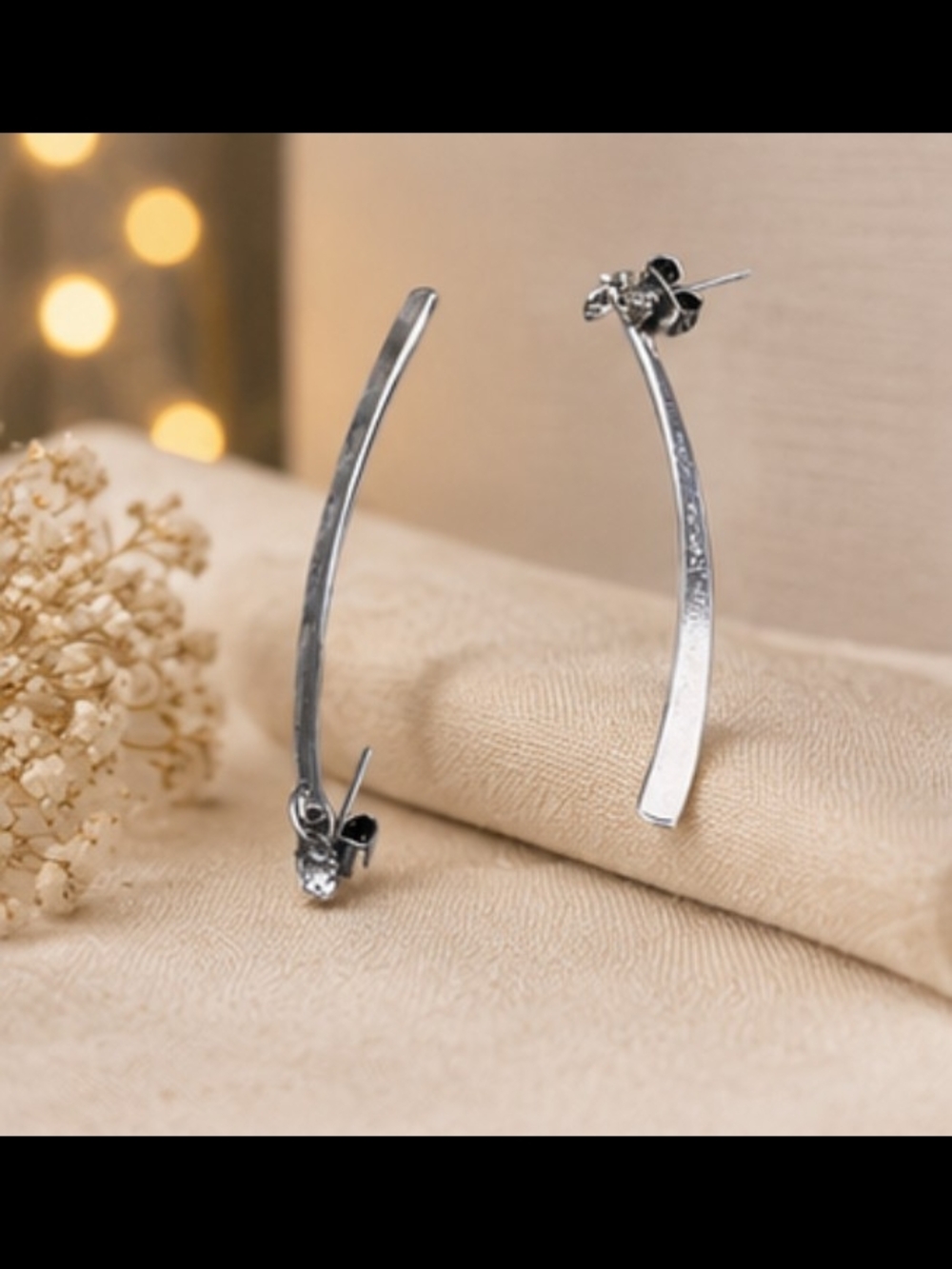 Elegant Silver Curved Bar Post Earrings
